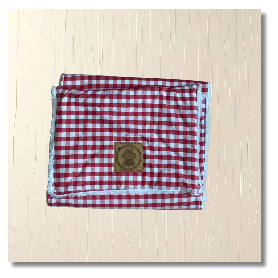Serviette essuie-pattes carreaux rouge
