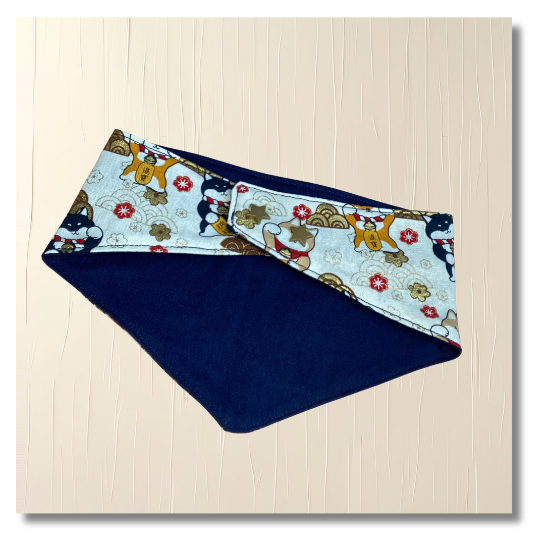 Bandana Chien Shiba - Réversible Bleu – Accessoire Été Fait Main