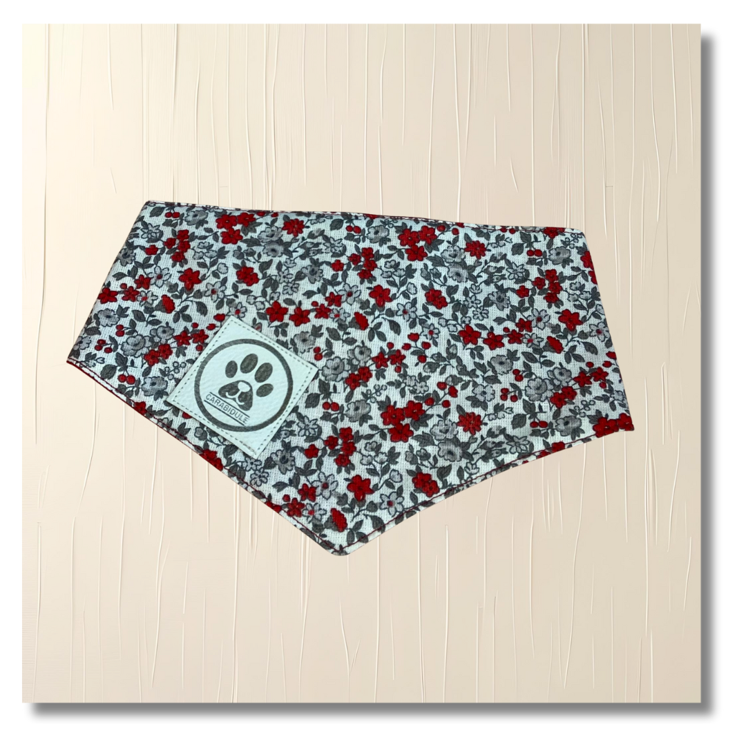 Bandana Chien Flower - Réversible Rouge – Accessoire Été Fait Main