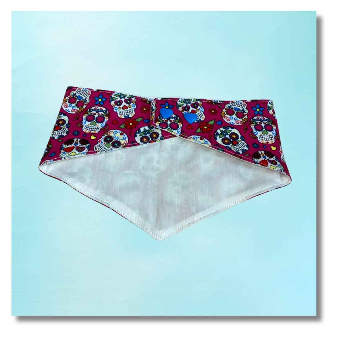 Bandana Chien Dias de Los Muertos - Réversible Blanc – Accessoire Été Fait Main
