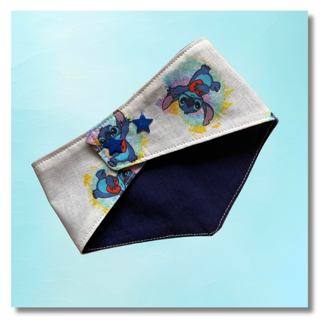 Bandana Chien Stitch Réversible Bleu – Accessoire Été Fait Main