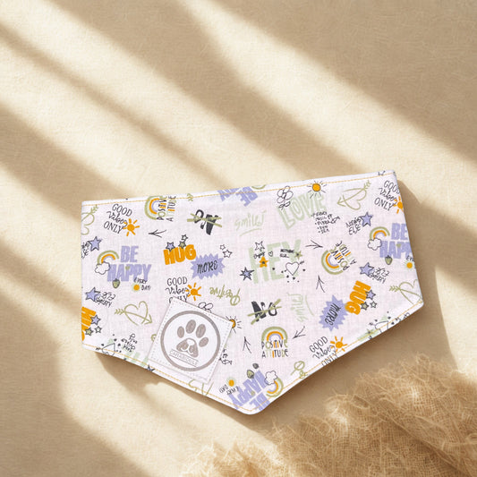 Bandana Chien Réversible – Imprimé Messages & Jaune Moutarde – Fait Main