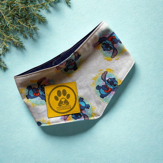 Bandana Chien Stitch Réversible Bleu – Accessoire Été Fait Main