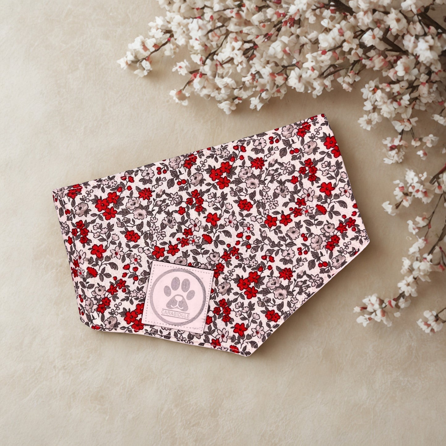 Bandana Chien Flower  -  Réversible Blanc – Accessoire Été Fait Main