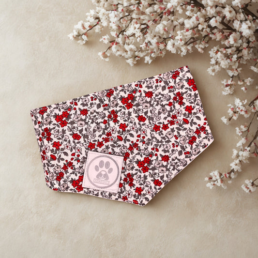 Bandana Chien Flower  -  Réversible Blanc – Accessoire Été Fait Main