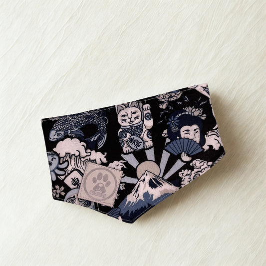 Bandana Chien Réversible – Imprimé Japon Traditionnel & Coton Blanc