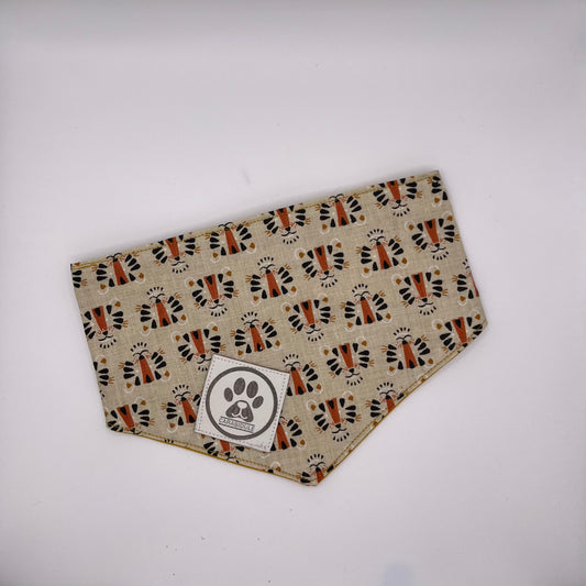 Bandana Chien Réversible – Tigres Stylisés & Jaune Moutarde – Fait Main