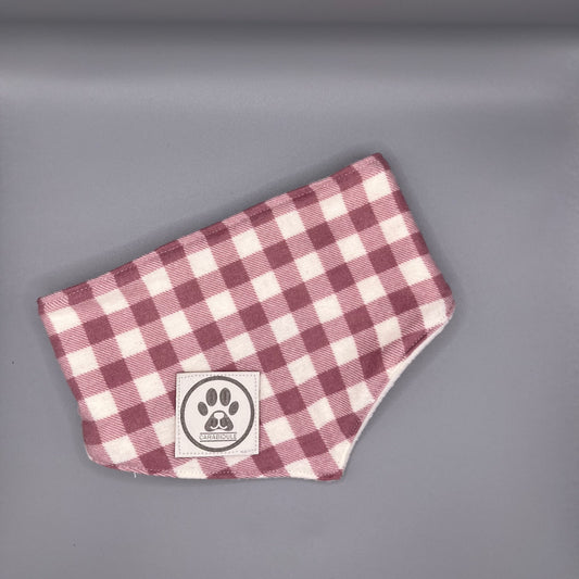 Bandana Chien Hiver Réversible – Carreaux Rose & Blanc – Polaire Douce