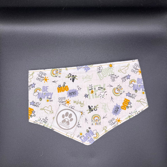 Bandana Chien Réversible – Imprimé Messages & Jaune Moutarde – Fait Main