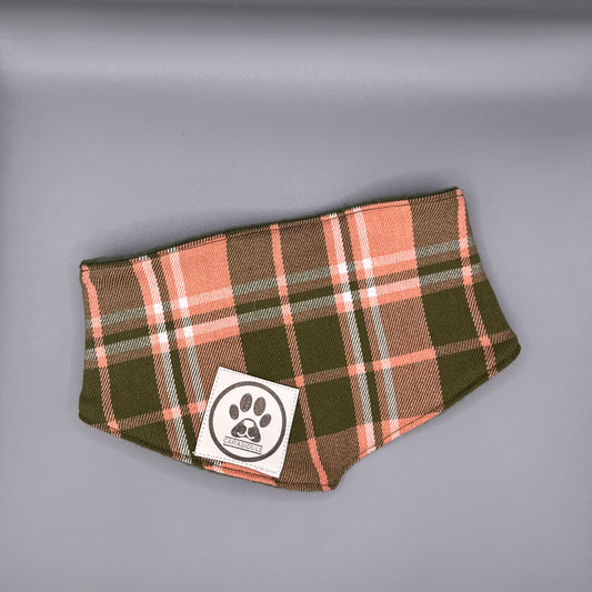 Bandana Chien Réversible – Carreaux Rose & Kaki – Polaire Chaude Hiver