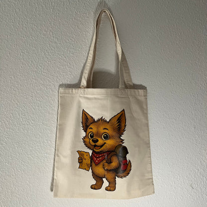 tote bag coton écru fait main chien vaillant
