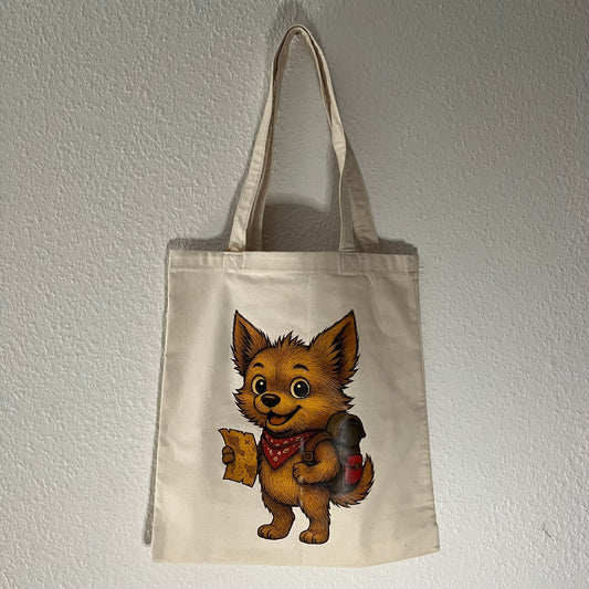 tote bag coton écru fait main chien vaillant