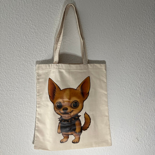 tote bag coton écru fait main chien espiègle