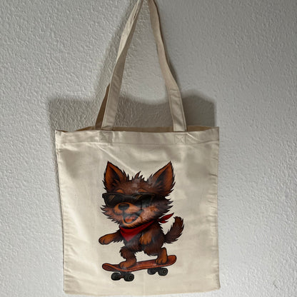 tote bag coton écru fait main chien joyeux