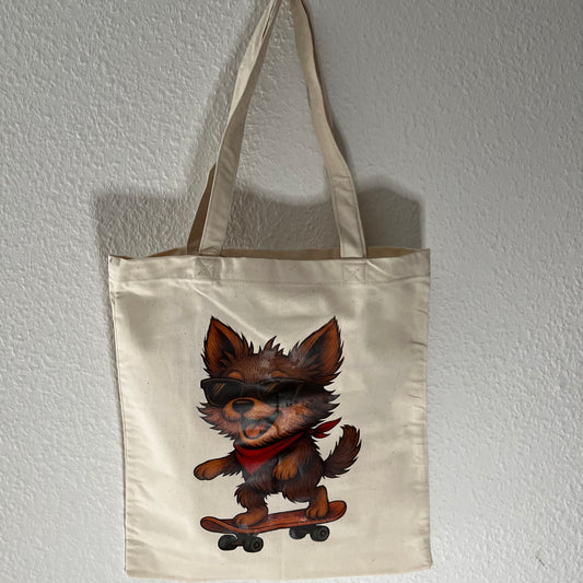 tote bag coton écru fait main chien joyeux