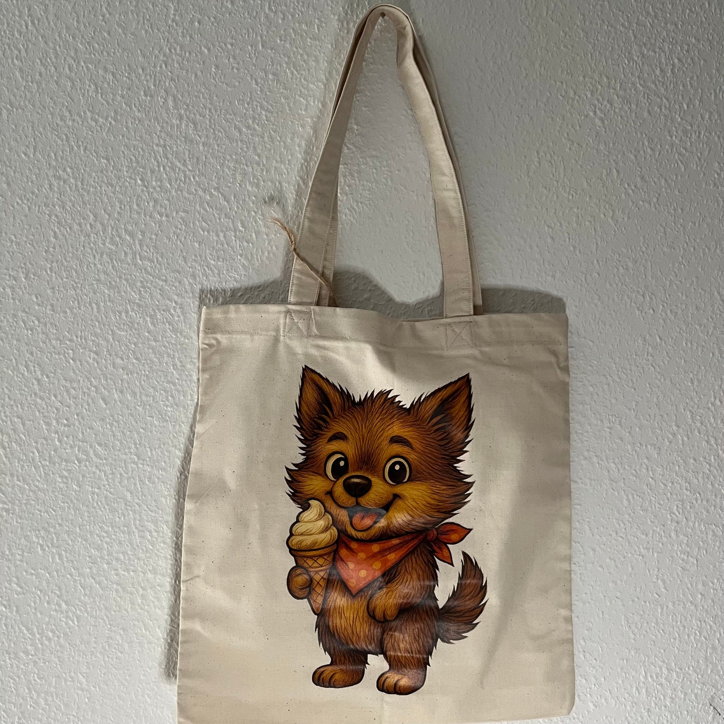 sac artisanal avec motif chien illustré