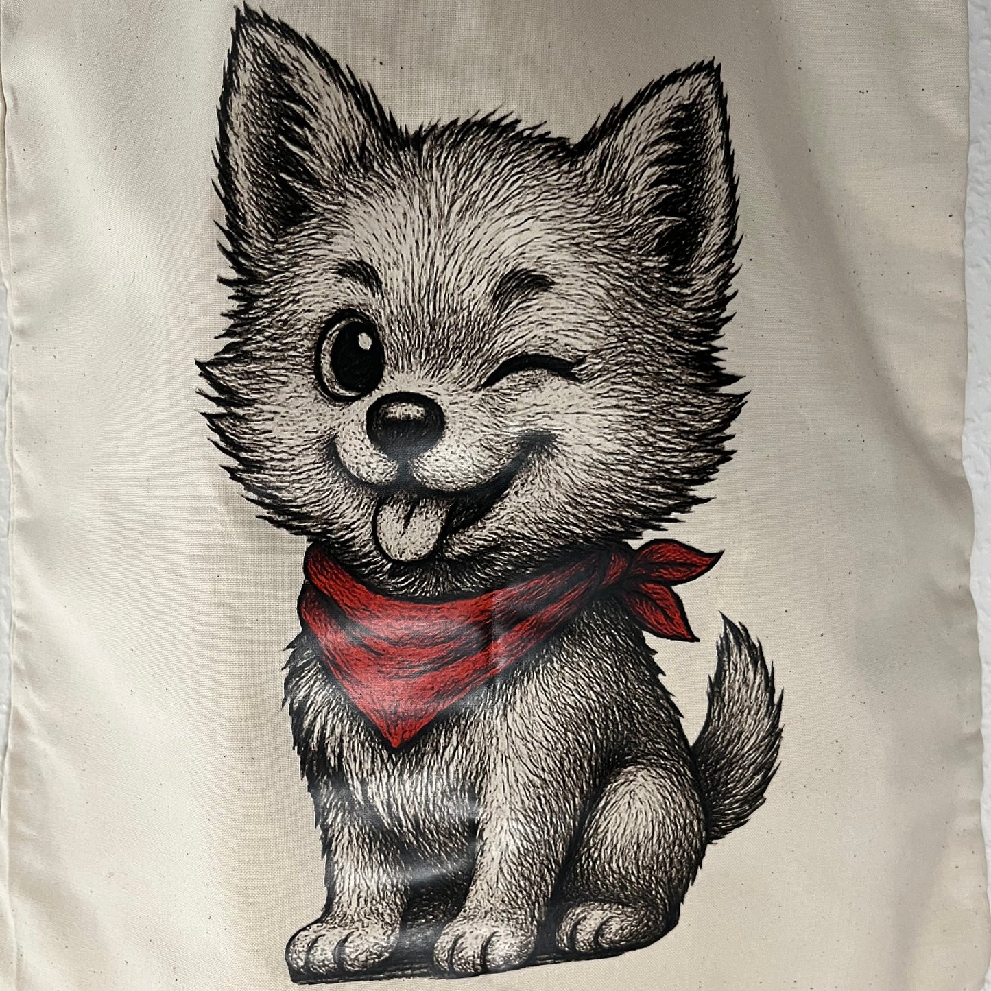 sac artisanal avec motif chien illustré