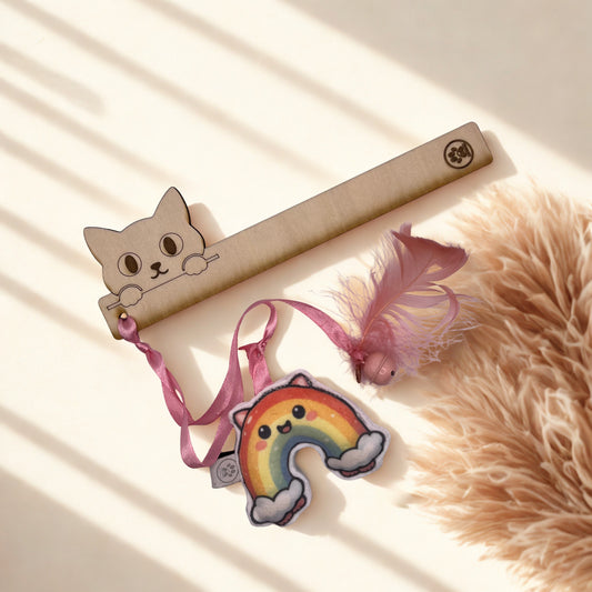 🐈 Jouet pour chat – Canne avec jouet tissu, plume et grelot