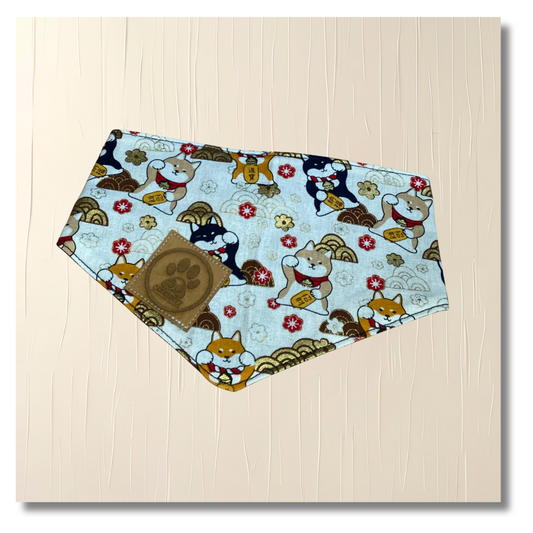 Bandana Chien Shiba -  Réversible Bleu – Accessoire Été Fait Main