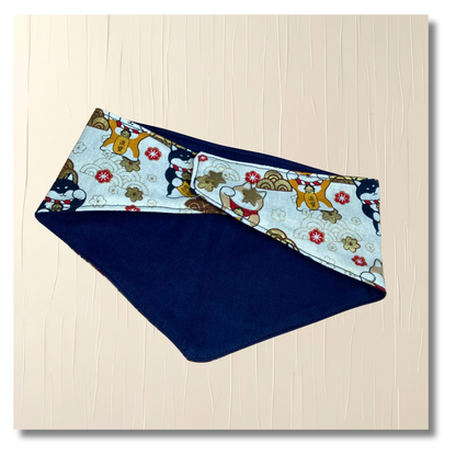 Bandana Chien Shiba -  Réversible Bleu – Accessoire Été Fait Main