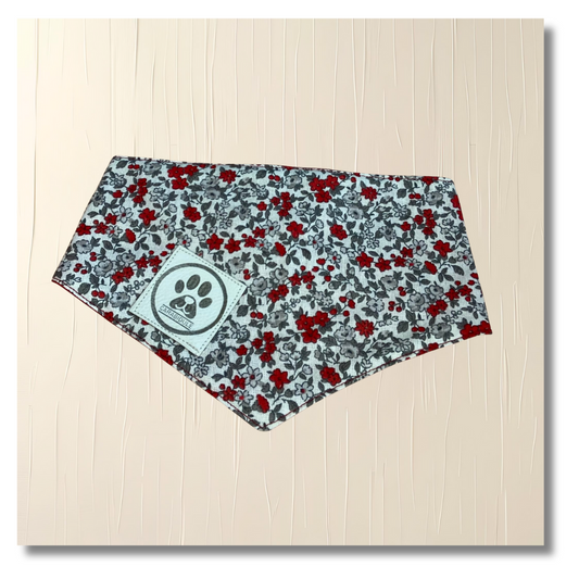 Bandana Chien Flower  -  Réversible Rouge – Accessoire Été Fait Main
