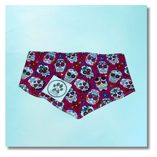 Bandana Chien Dias de Los Muertos  -  Réversible Blanc – Accessoire Été Fait Main