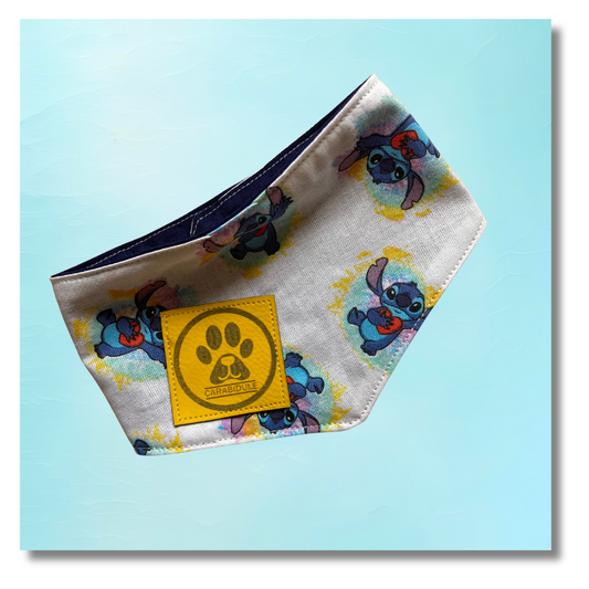 Bandana Chien Stitch Réversible Bleu – Accessoire Été Fait Main