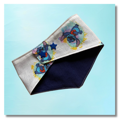 Bandana Chien Stitch Réversible Bleu – Accessoire Été Fait Main