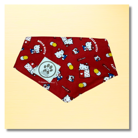 Bandana Chien Kawaii -  Réversible Rouge – Accessoire Été Fait Main